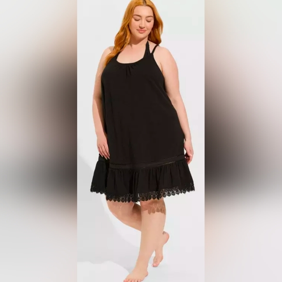 Torrid Black Midi Cotton Crochet Ruffle Beach Dress - Picture 1 of 5